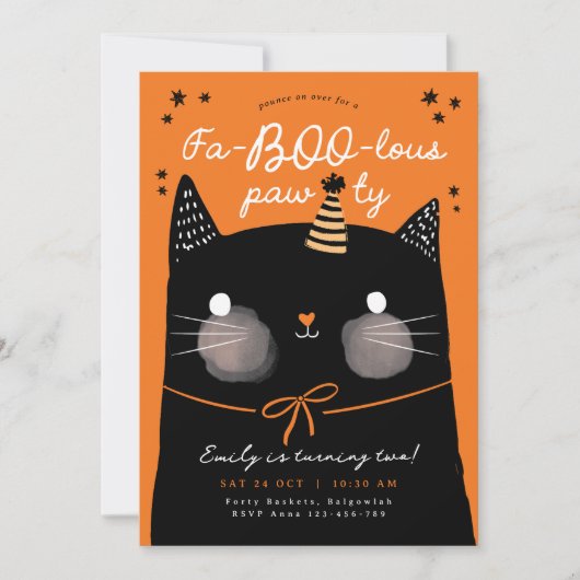 Invitation Chat Anniversaire invitation, Chat Noir Halloween  (Devant)
