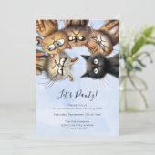 Invitation Chat Anniversaire Pawty Cute Personnalisé (Debout devant)