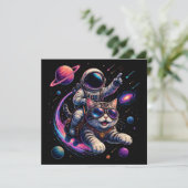 Invitation Chat astronaute chevauchant à travers l'espace (Debout devant)