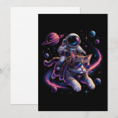 Invitation Chat astronaute chevauchant à travers l'espace (Devant / Derrière)