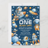 Invitation Chat astronaute spatial décollage anniversaire cos (Devant)