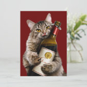 Invitation Chat Avec Bouteille De Vin (Debout devant)