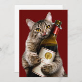 Invitation Chat Avec Bouteille De Vin (Devant / Derrière)