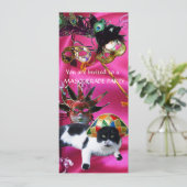 INVITATION CHAT AVEC CASQUETTE HARLEQUIN ET MASQUERADE DE FÊT (Debout devant)