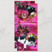 INVITATION CHAT AVEC CASQUETTE HARLEQUIN ET MASQUERADE DE FÊT (Devant / Derrière)