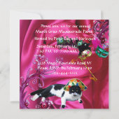 INVITATION CHAT AVEC CASQUETTE HARLEQUIN ET MASQUERADE DE FÊT (Dos)