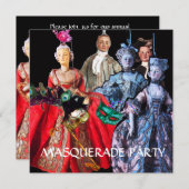 INVITATION CHAT AVEC CASQUETTE HARLEQUIN ET MASQUERADE DE FÊT (Devant / Derrière)