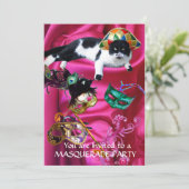 INVITATION CHAT AVEC CASQUETTE HARLEQUIN ET MASQUERADE DE FÊT (Debout devant)