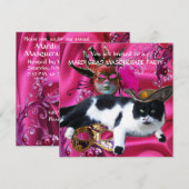 INVITATION CHAT AVEC CASQUETTE TRICORN ET MASQUÉRADE DE FÊTE  (Devant / Derrière)