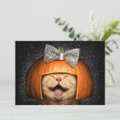 Invitation Chat avec des cheveux de citrouille (Debout devant)