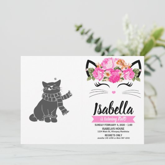 Invitation Chat avec écharpe de beauté - Choisissez la couleu (Debout devant)