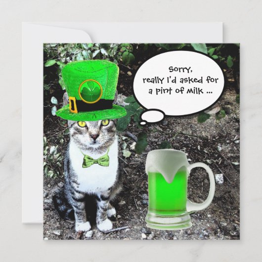 INVITATION CHAT AVEC LA BIÈRE IRLANDAISE VERTE ST PATRICK'S D (Devant)