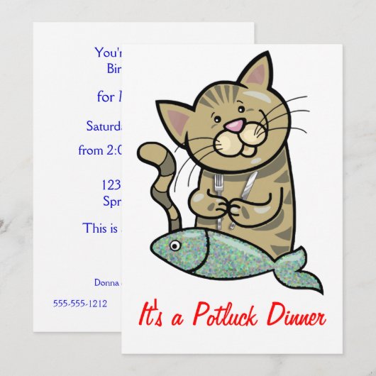 Invitation Chat avec le dîner Potluck de fruits de mer (Devant / Derrière)