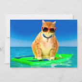 Invitation Chat avec lunettes de soleil surfant dans l'océan (Dos)