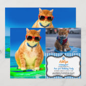 Invitation Chat avec lunettes de soleil surfant dans l'océan (Devant / Derrière)