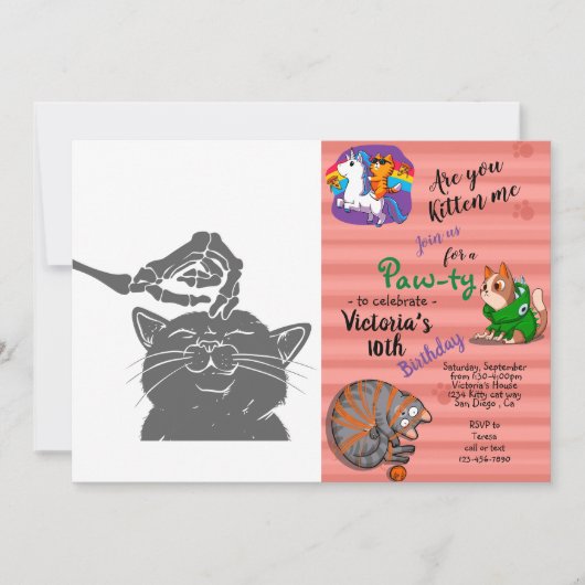 Invitation Chat avec main squelette humaine - Choisir la coul (Devant)