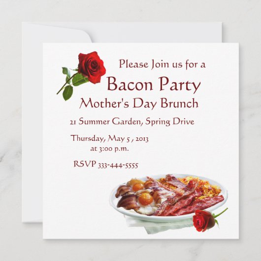 INVITATION CHAT AVEC ROSES ROUGES BACON BRUNCH PARTI (Dos)