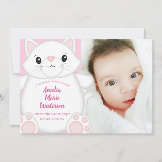 Invitation Chat Baby shower Kitty Rose (Devant)