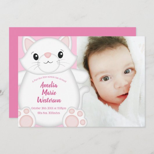 Invitation Chat Baby shower Kitty Rose (Devant / Derrière)