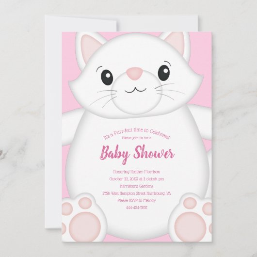 Invitation Chat Baby shower Kitty Rose (Devant)