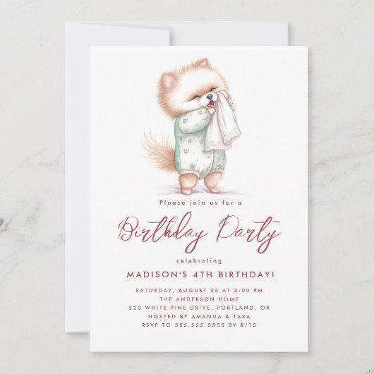 Invitation Chat Bébé En Pyjama Fête d'anniversaire (Devant)