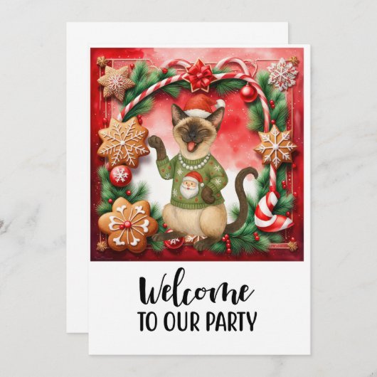 Invitation Chat Bienvenue à Noël (Devant / Derrière)