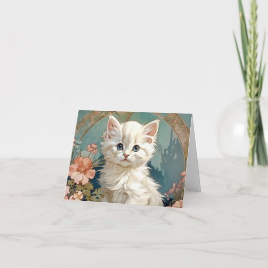 Invitation Chat blanc de style Alphonse Mucha (Devant)