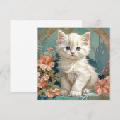 Invitation Chat blanc de style Alphonse Mucha (Devant / Derrière)