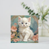 Invitation Chat blanc de style Alphonse Mucha (Debout devant)