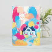 Invitation Chat blanc et Maison de campagne (Debout devant)