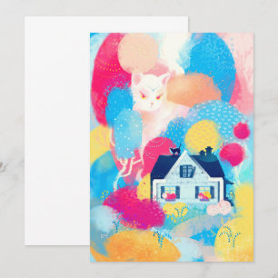 Invitation Chat blanc et Maison de campagne