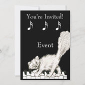 Invitation Chat blanc sur clés de piano (Devant)