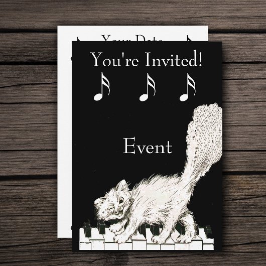 Invitation Chat blanc sur clés de piano