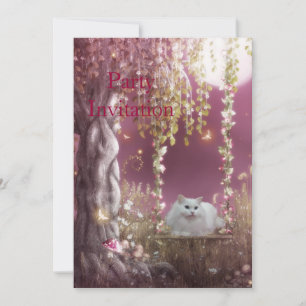 Invitation Chat Blanc sur la Balançoire d'Arbre