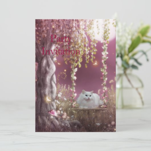 Invitation Chat blanc sur l'arbre couture (Debout devant)