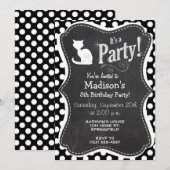 Invitation Chat blanc sur Pois noir et blanc (Devant / Derrière)