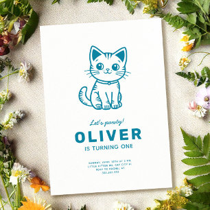 Invitation Chat bleu anniversaire COULEURS PERSONNALISÉES