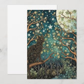 Invitation Chat boho ciel nocturne étoilé forêt boisée (Devant / Derrière)