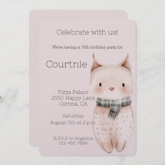 Invitation Chat Boho Rose Noir (Devant / Derrière)