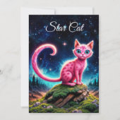 Invitation Chat brillant Whimsical, yeux bleu long queue art (Devant)