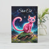 Invitation Chat brillant Whimsical, yeux bleu long queue art (Debout devant)
