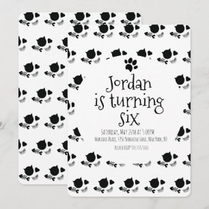 Invitation Chat Chaton Animal Patte Noir Blanc Anniversaire F