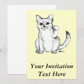 Invitation Chat Chaton Maneki Neko qui Invite (Devant / Derrière)