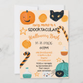 Invitation Chat Citrouille mignon Bonbon Halloween Bash Perso (Devant)
