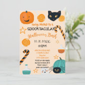 Invitation Chat Citrouille mignon Bonbon Halloween Bash Perso (Debout devant)