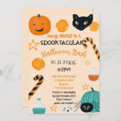 Invitation Chat Citrouille mignon Bonbon Halloween Bash Perso (Devant / Derrière)