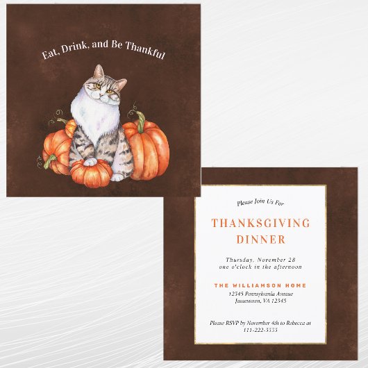 Invitation Chat Citrouille orange Thanksgiving