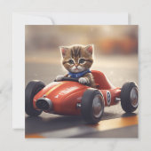 Invitation Chat conduisant une voiture de course (Dos)