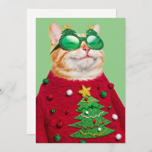 Invitation Chat dans un hideux pull de Noël (Devant / Derrière)