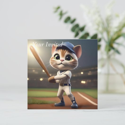 Invitation Chat de baseball 3D amusant, (Debout devant)